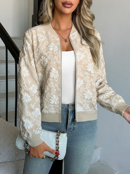 Women's jacquard zipper loose-fit jacket