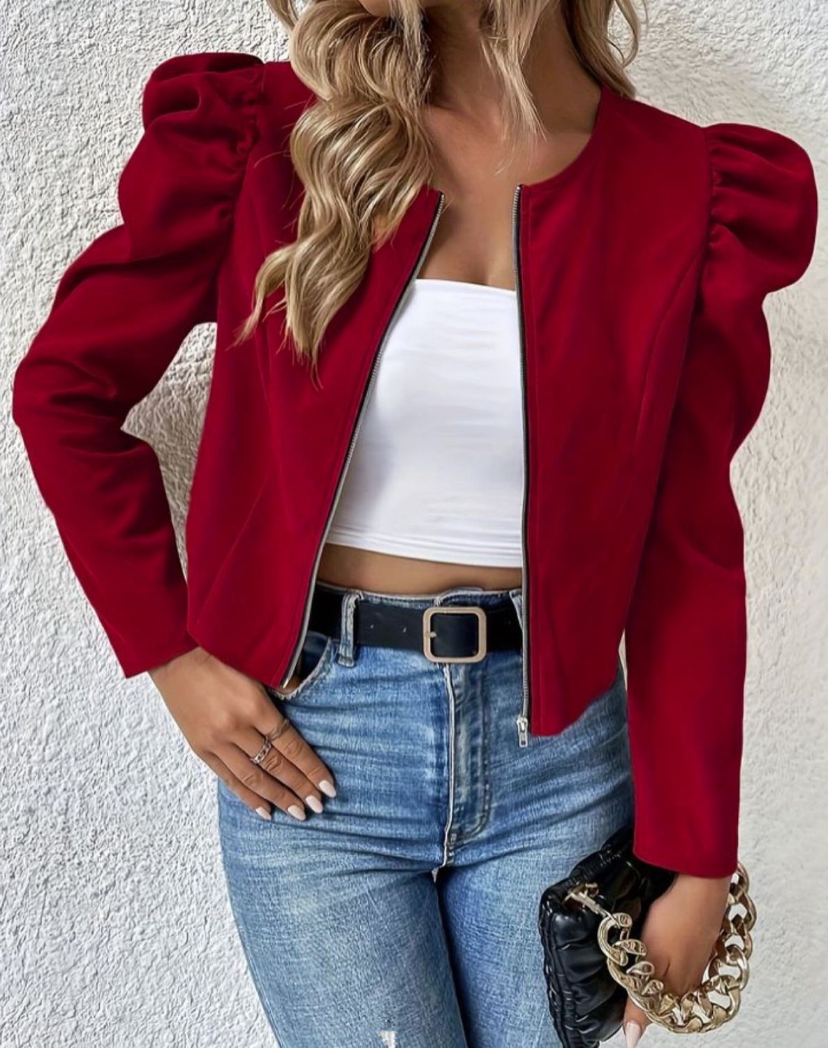 COOVS damesjas met gigotmouwen en ritssluiting