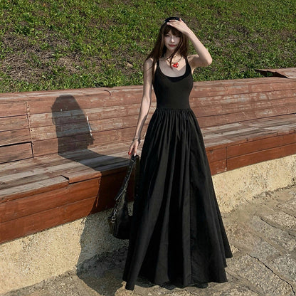Women's Strapless Long Dress Summer  Waist-Cinching Flared Skirt
