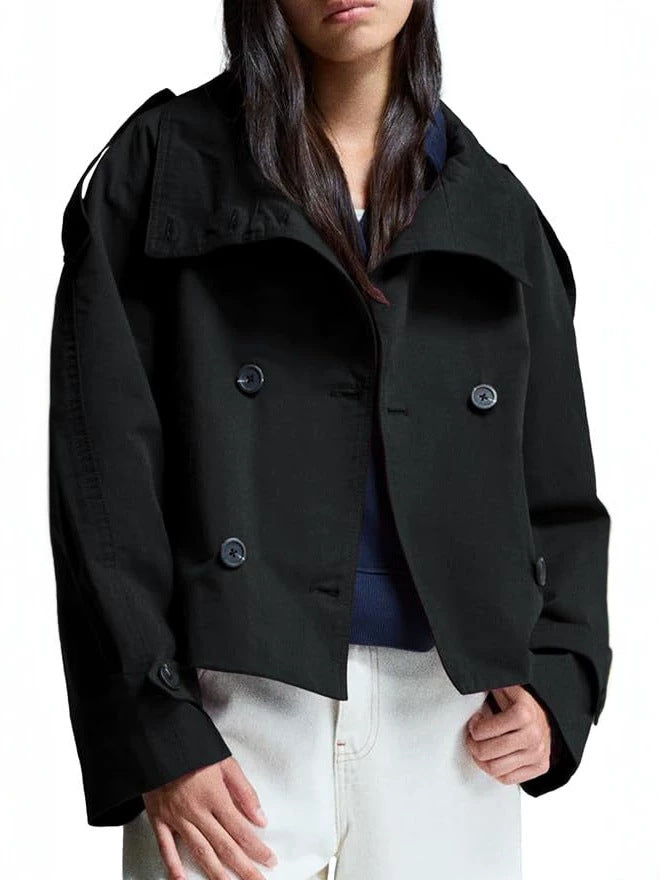 Dubbelknoops korte trenchcoat voor dames