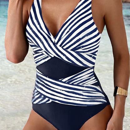 Casual striped one-piece tight swimming suit