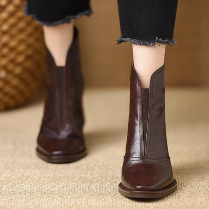 Womens Retro Square Toe Thick Heel Boots Back Zipper Fashion Ankle Boots