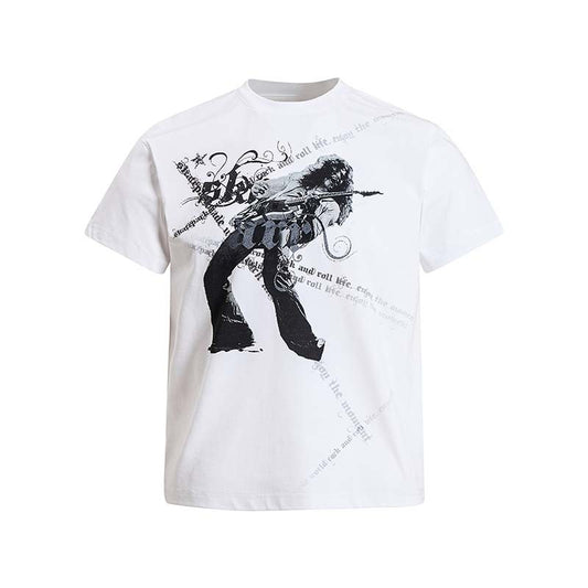 T-shirt met korte mouwen en letterprint bedrukt met de tekst "Rockgitarist"