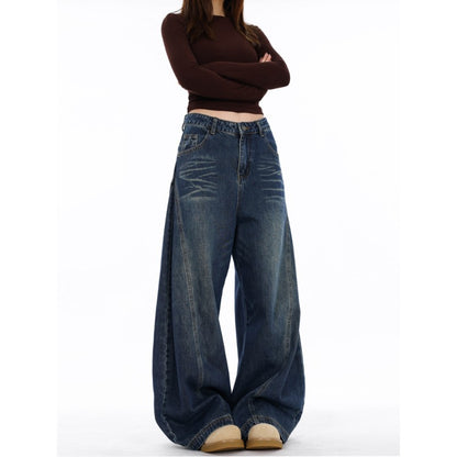 Women's Distressed Relaxed Fit Wide-Leg Denim Jeans