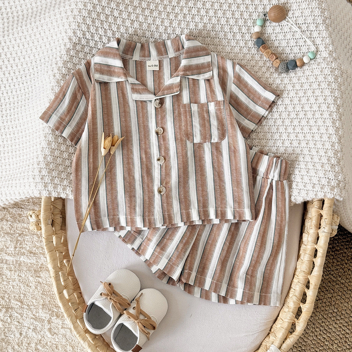 Baby Set Striped Breathable Short Sleeve Polo Shirt Casual Shorts
