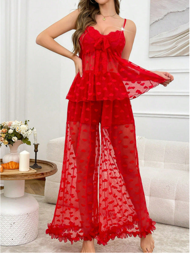 Sexy Lace Lingerie Set with Heart Netting for Women's Intimate Wear