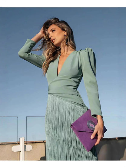 Elegant Tassel Maxi Evening Dress