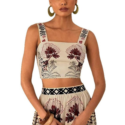 Sexy crop top en maxi-rok met print