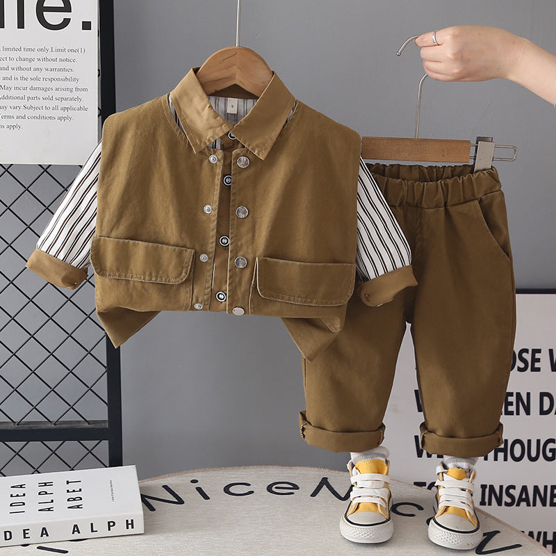 Spring and Autumn vest shirt long sleeved three piece set