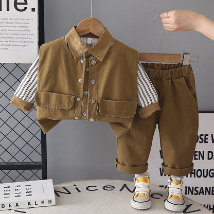 Spring and Autumn vest shirt long sleeved three piece set