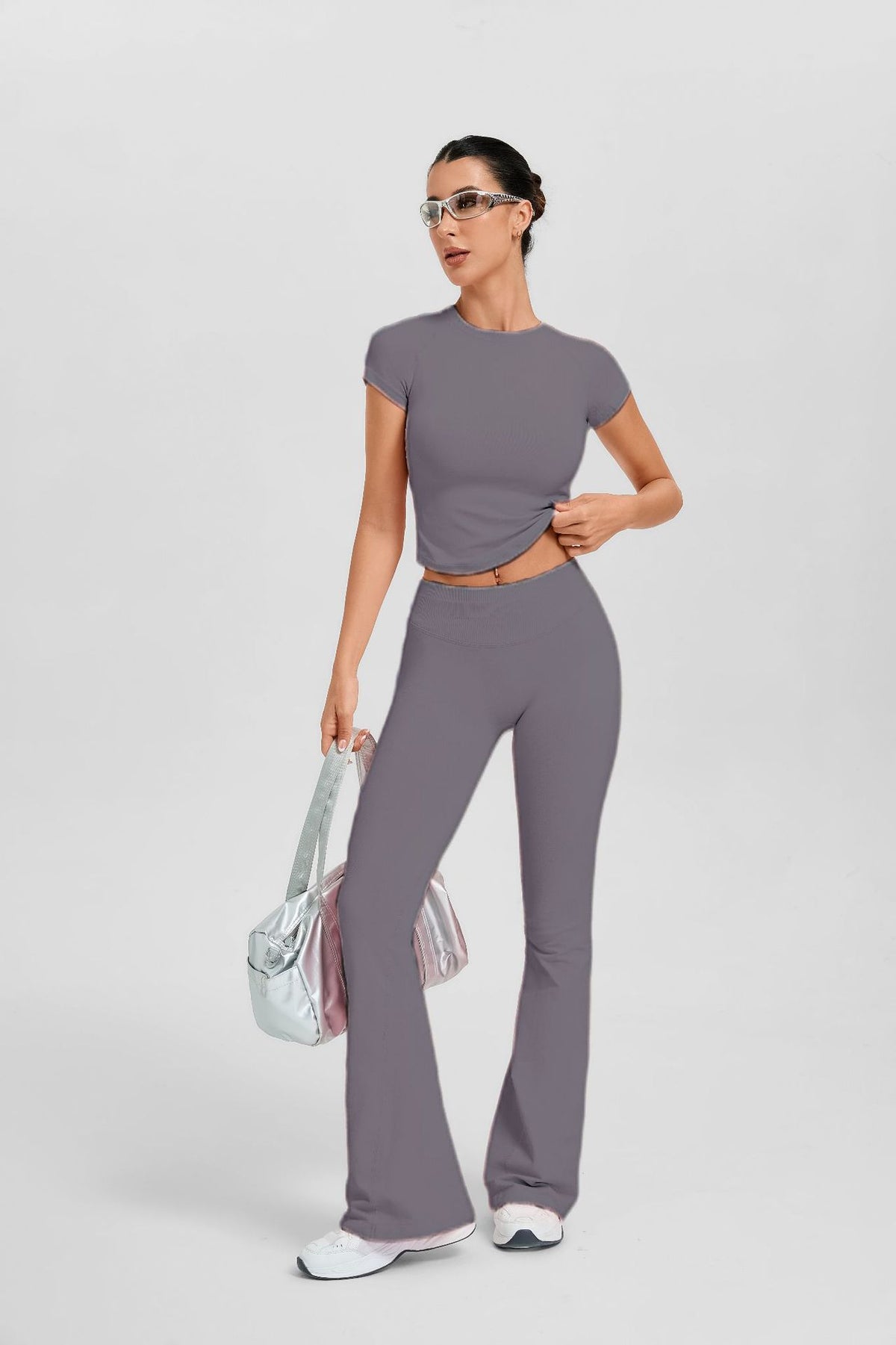 Women's Short Sleeve Flared Leg 2-Piece Yoga Set