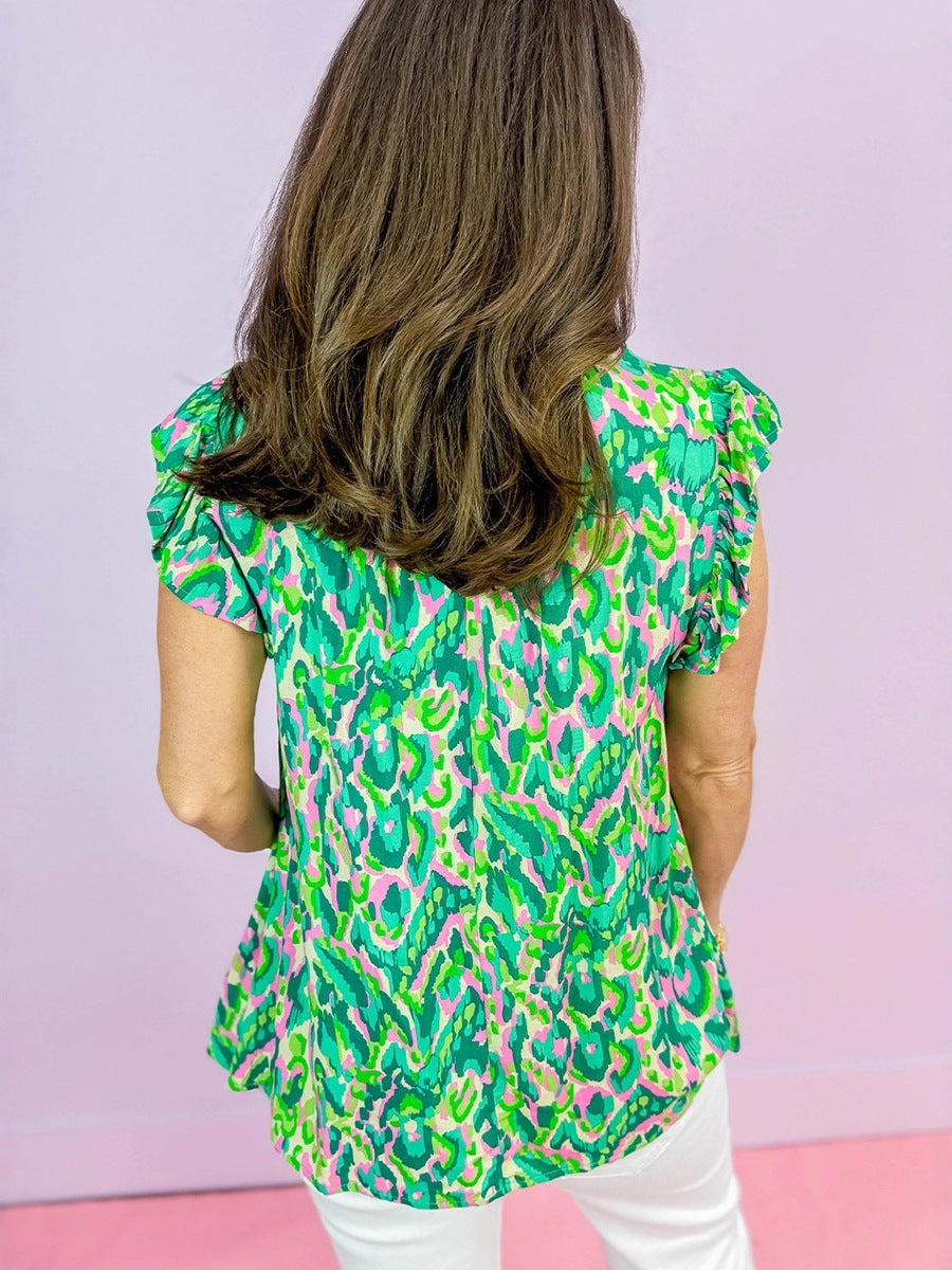 Womens Floral Print V-neck Top