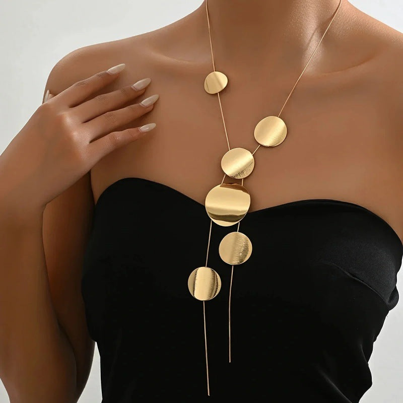 Geometric Hollow Circle Pendant Layered Chain Necklace