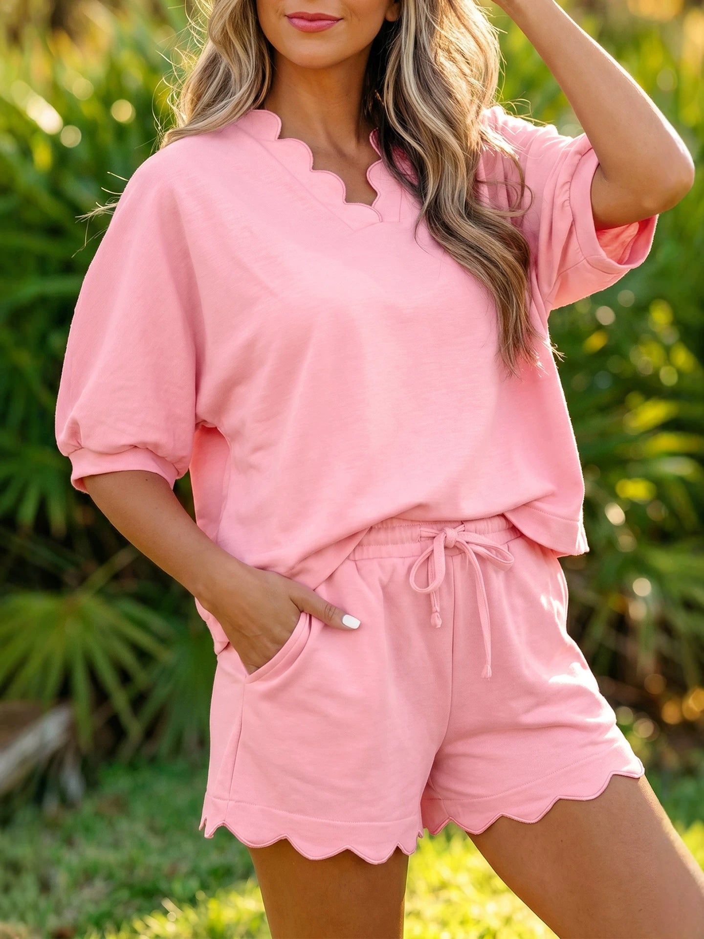 Women's Short Sleeve Drawstring Set