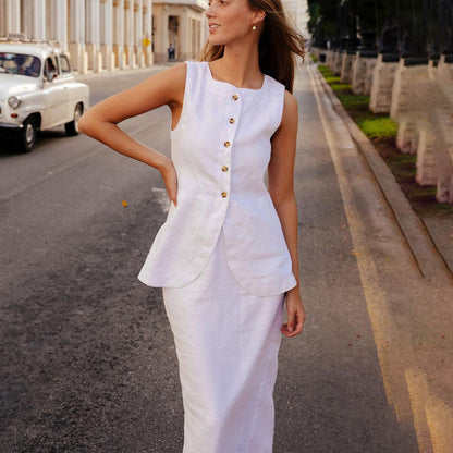 Sleeveless Square Neck Vest and High Waist Skirt Set