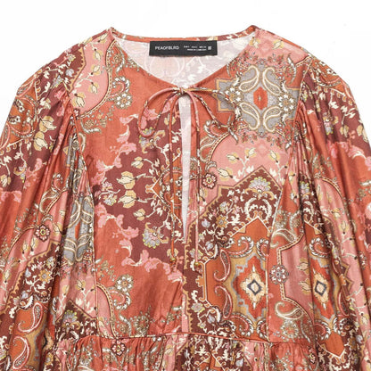 Retro-stijl bedrukte blouse met zoom