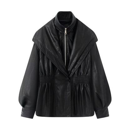 Fake leather jacket with two pieces of imitation leather