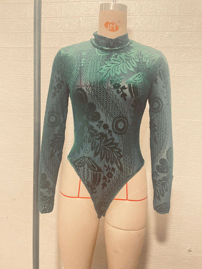 Embroidered long sleeved lace women's jumpsuit