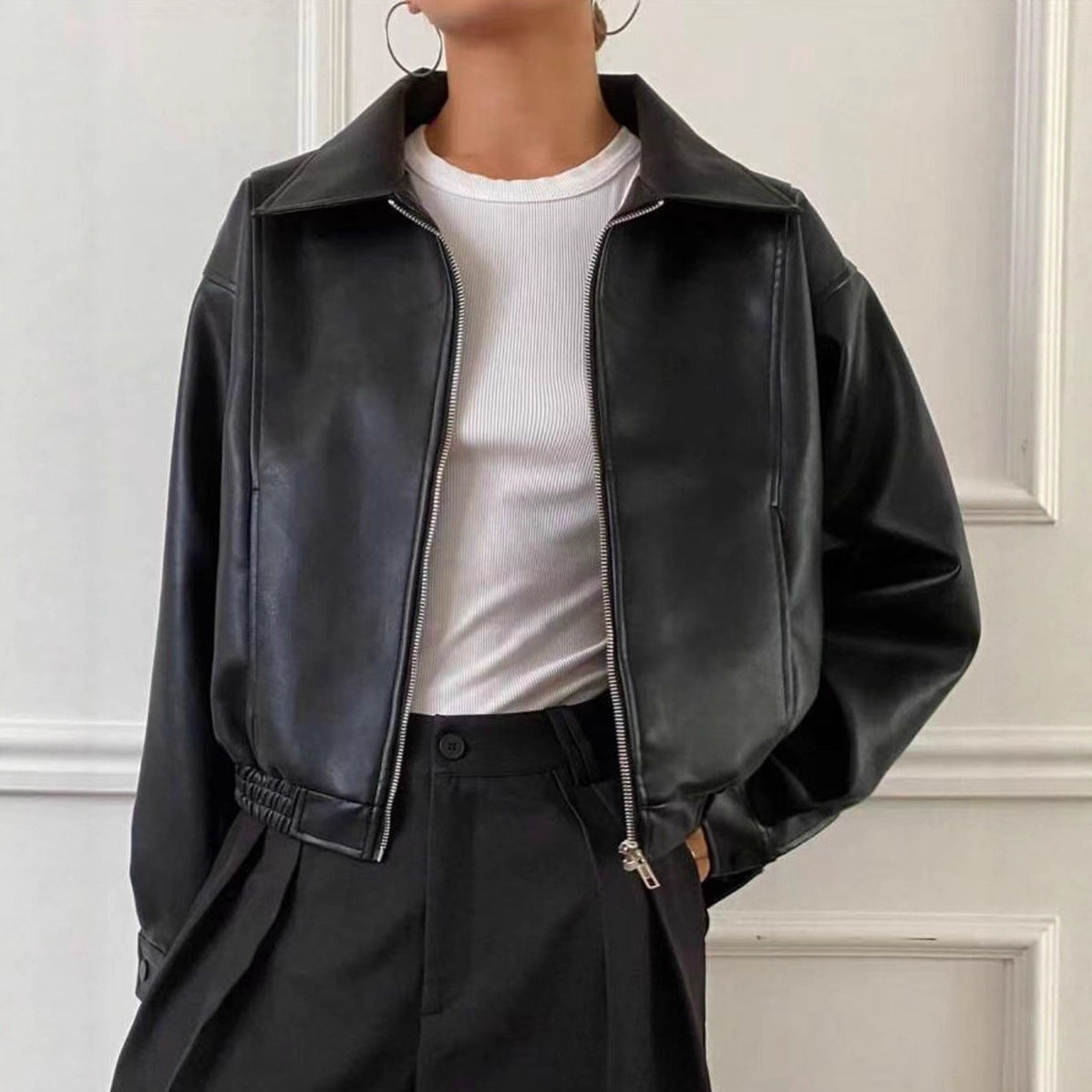 Retro brown leather jacket for women