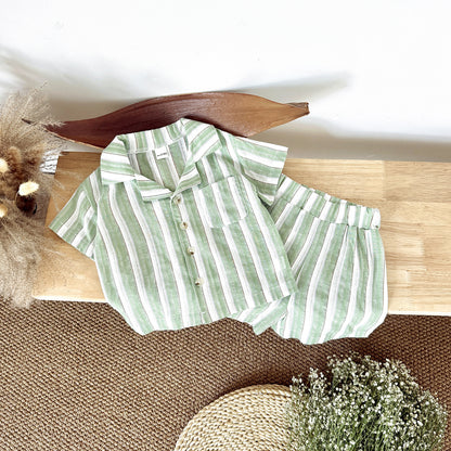 Baby Set Striped Breathable Short Sleeve Polo Shirt Casual Shorts
