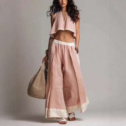Summer Fashion Casual Temperament Solid Color Sleeveless V-Neck Two-Piece Set
