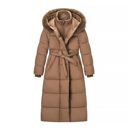 Women's Fashionable Classic Long Cotton Coat with Hand-Inserted Cotton
