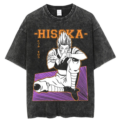 Summer New Fullmetal Alchemist Anime Print T-Shirt Summer Cotton Washed Vintage Distressed Short Sleeve Crew Neck