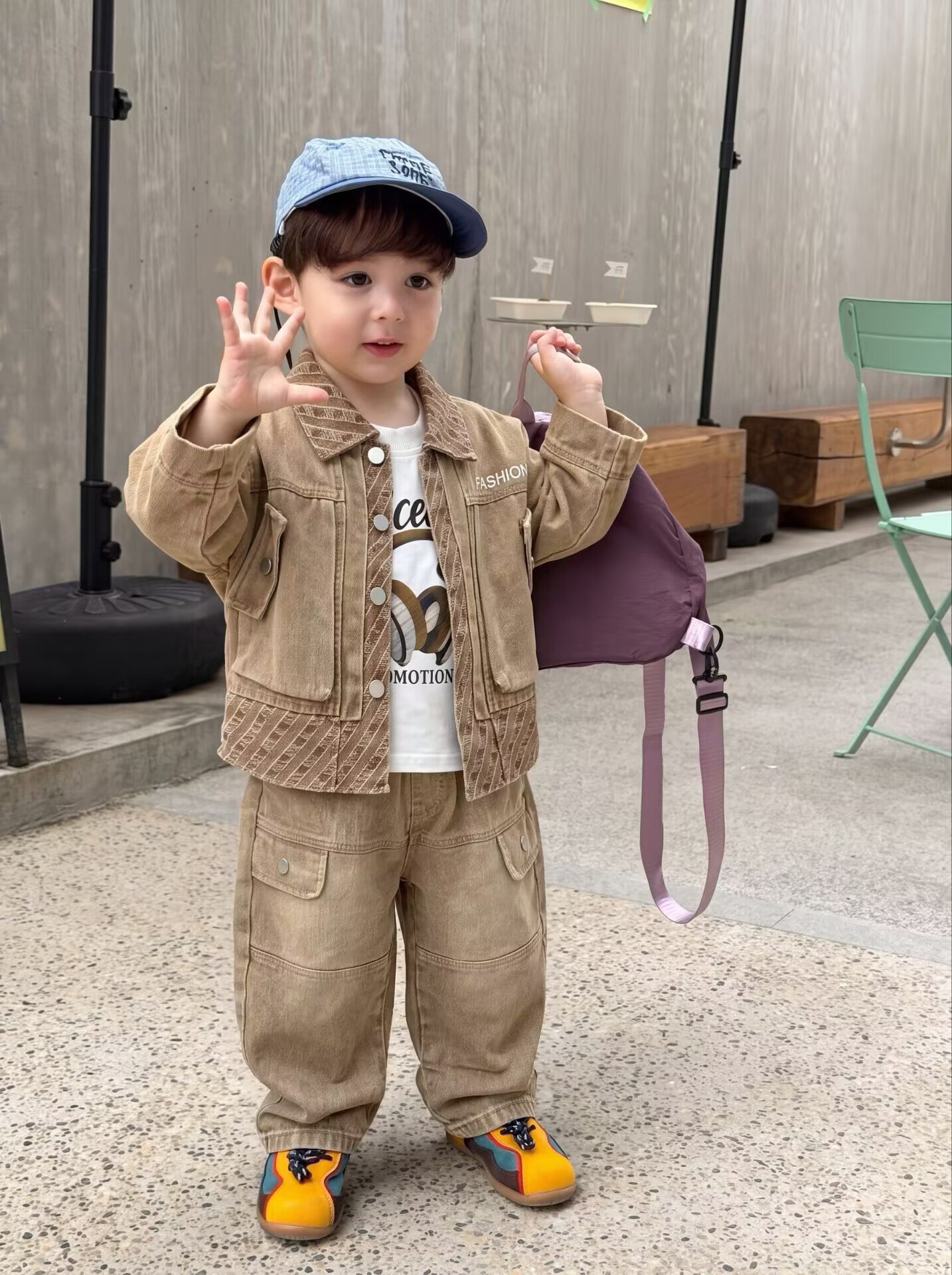 Autumn denim jacket long sleeved three piece set for children