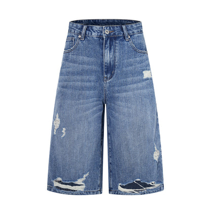 Ripped denim shorts