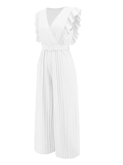 Geplooide jumpsuit met ceintuur en korte ruches mouwen