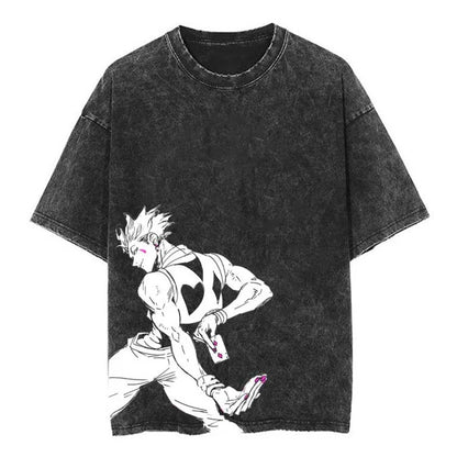 Summer New Fullmetal Alchemist Anime Print T-Shirt Summer Cotton Washed Vintage Distressed Short Sleeve Crew Neck
