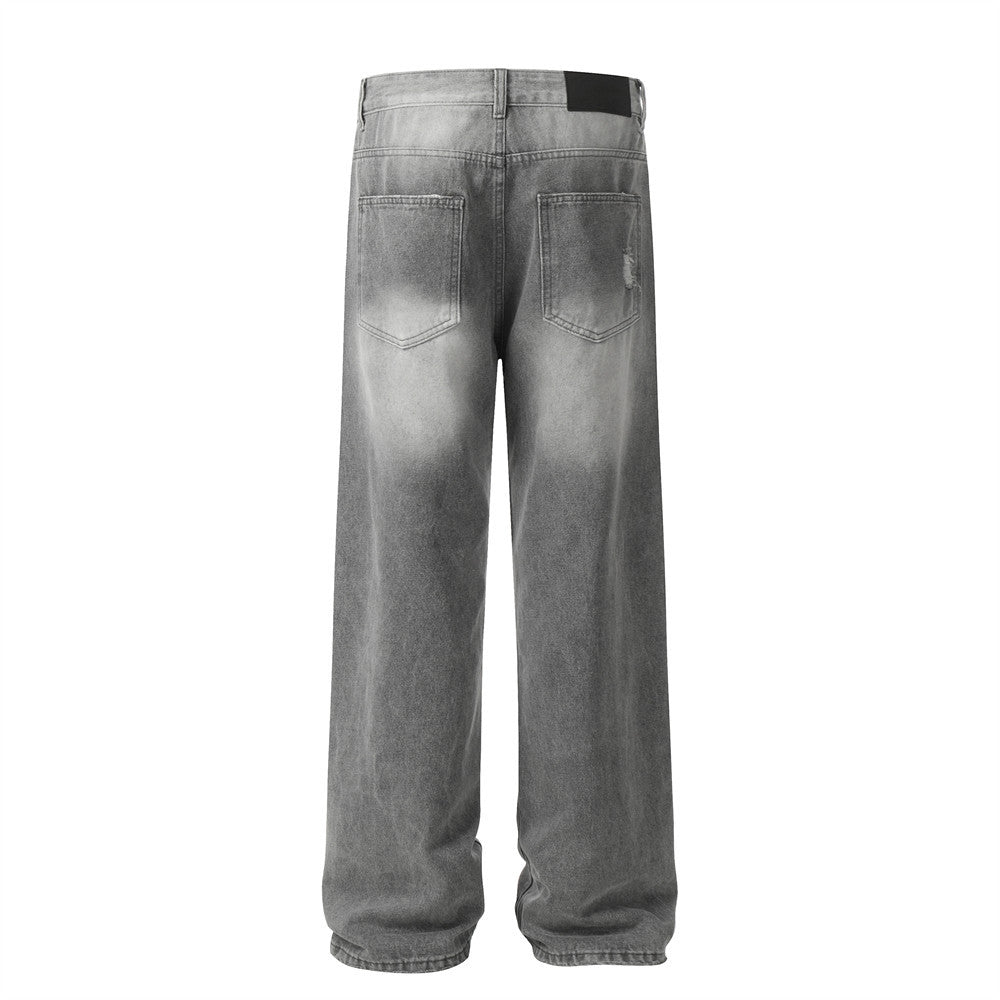 Wash water gradient denim straight leg pants