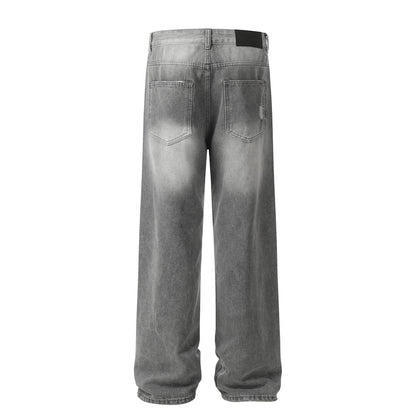 Wash water gradient denim straight leg pants