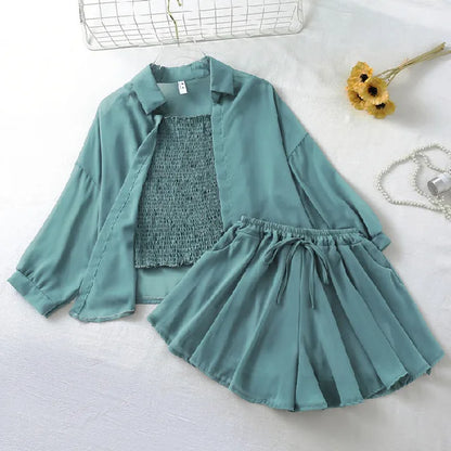 Three piece suspender top sun protection top chiffon jacket for women