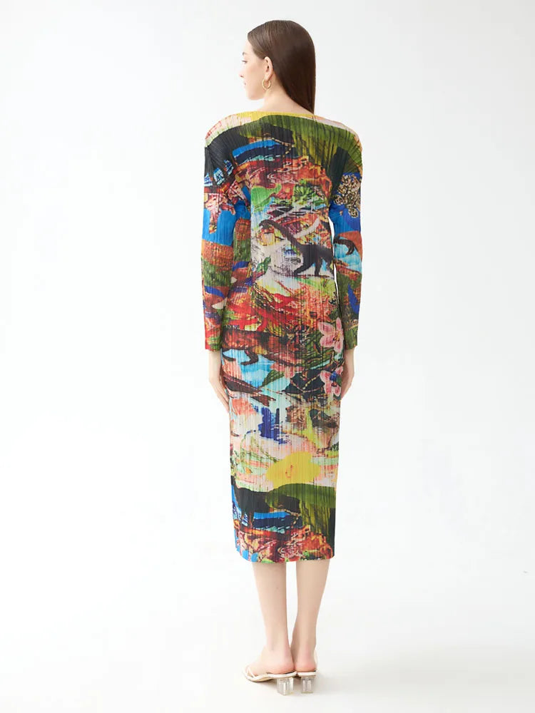 Miyake geplooide jurk met lange mouwen en print voor dames