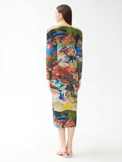 Miyake geplooide jurk met lange mouwen en print voor dames