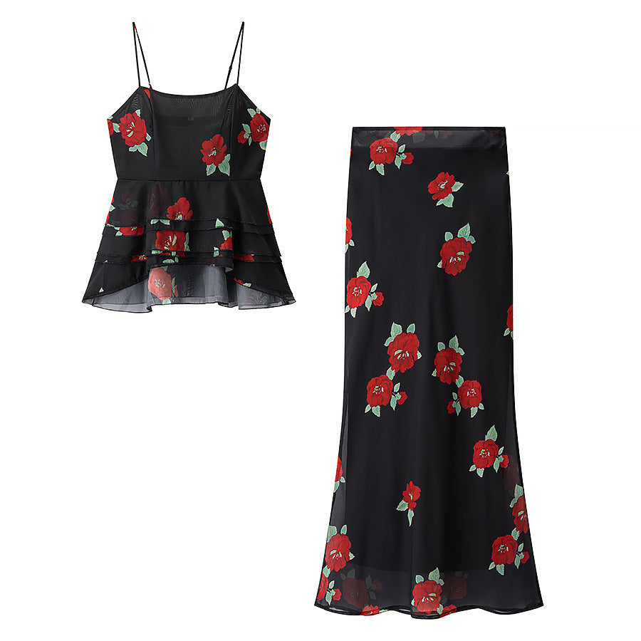 Printed top+skirt set