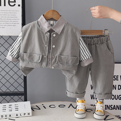Spring and Autumn vest shirt long sleeved three piece set