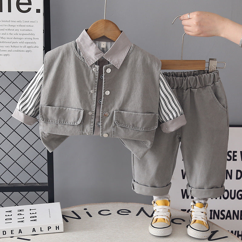 Spring and Autumn vest shirt long sleeved three piece set