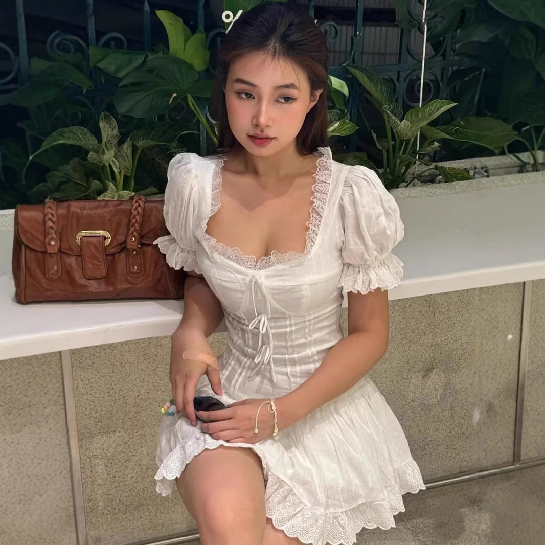 Lace lace bow dress