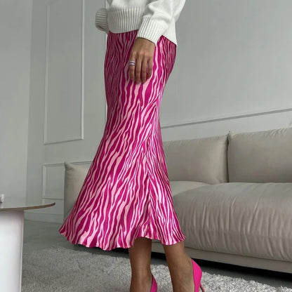 Summer high-end French printed midi skirt for women, mid to long, fashionable fishtail A-line skirt