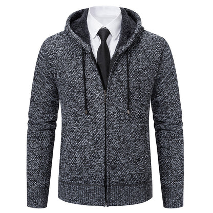 Autumn and winter men's cardigan sweater men's knitted sweater hooded and velvet casual men's knitted jacket