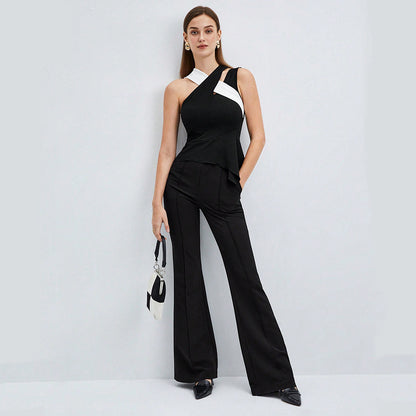Trendy dames color-block top met gekruiste bandjes