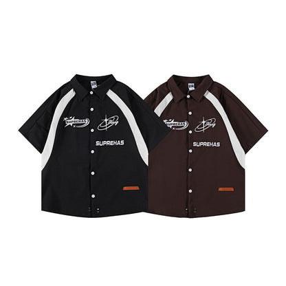 Shirt Jacket Unisex Summer Loose Canvas Work Short Sleeve Shirt
