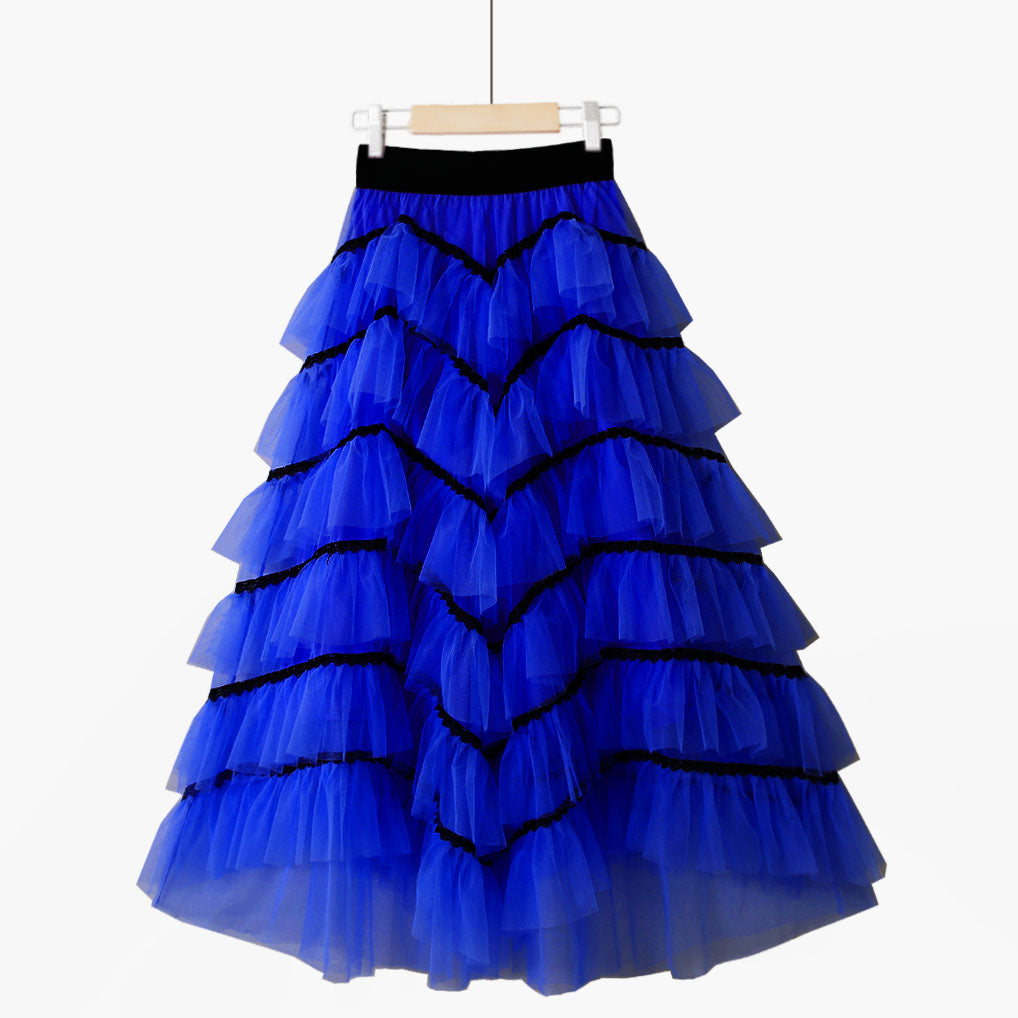 Summer Temperament Fluffy Cakee Tulle Maxi Long Skirt Multi-layered Irregular Fairy Anke Long Mesh Skirt