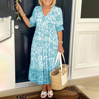 Chic Commuter Long Floral Tie-Dye Print Plus Size Loose Versatile Dress for Women