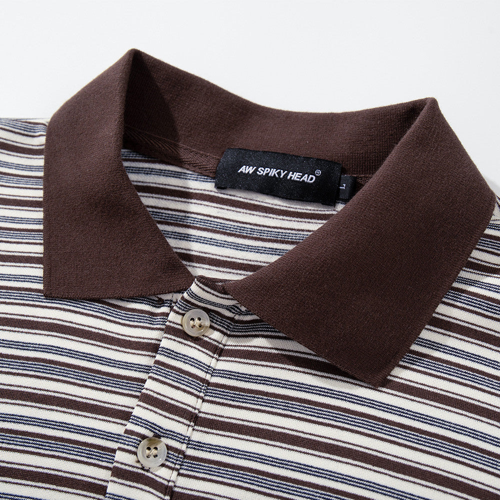 Striped short sleeved polo shirt
