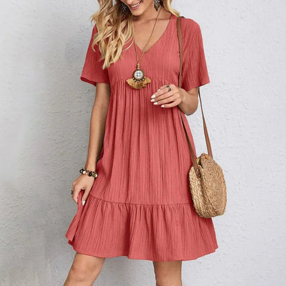 Plus size zomerjurk met structuur en korte mouwen in Europese en Amerikaanse stijl
