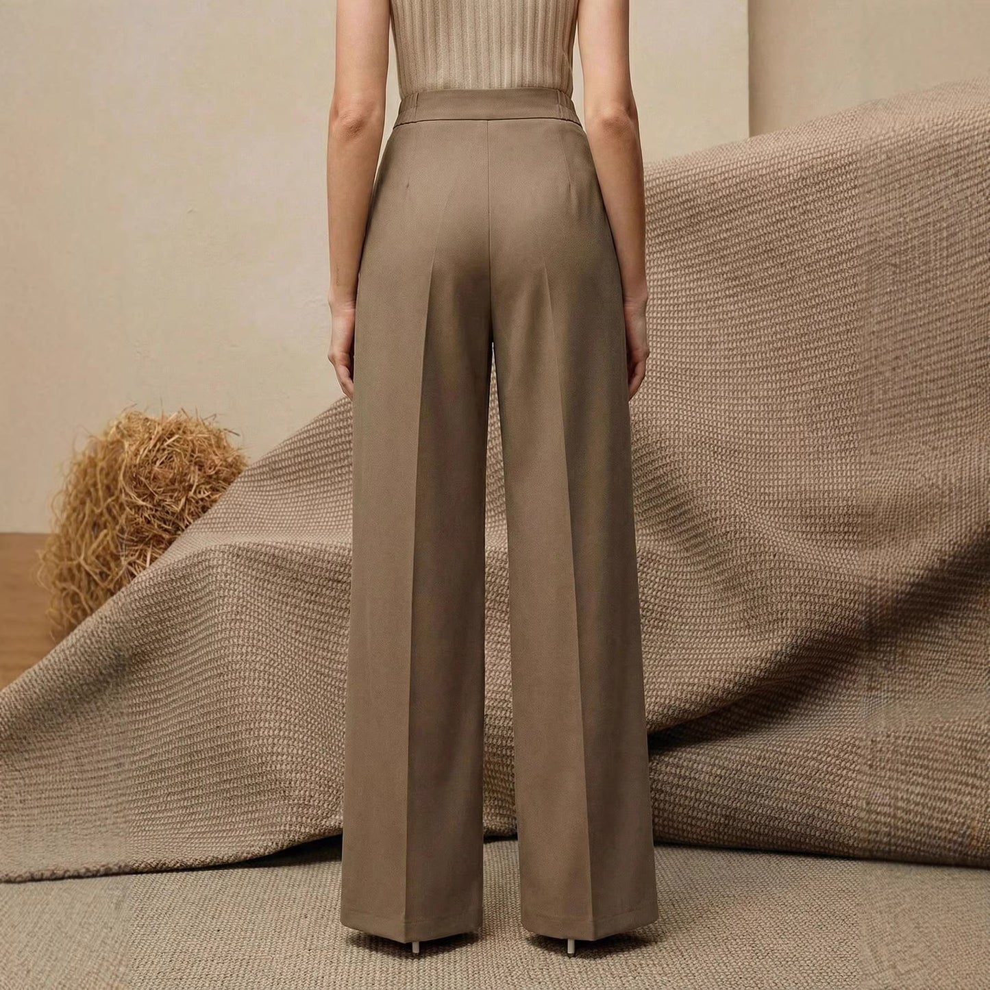 Dames pantalon met plooien hoge taille en wijde pijpen