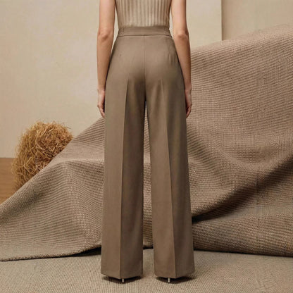 Dames pantalon met plooien hoge taille en wijde pijpen